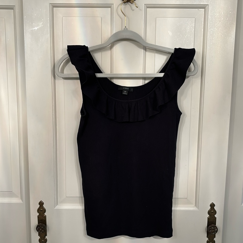 J. Crew Black Ruffle Tank Top